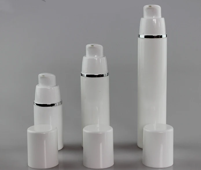 100 kozarcev 30ml belo plastično brezzračnim steklenice s črpalko , platic 30 ml vakuumske črpalke losjon steklenico z belo kapo in srebrno linijo