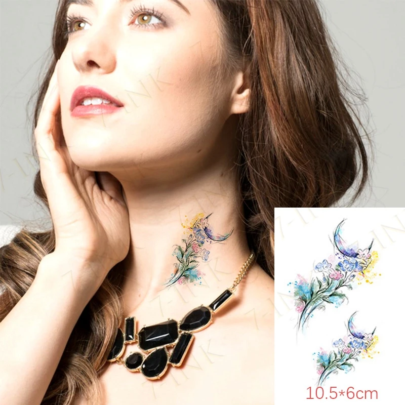 Nepremočljiva Začasni Tattoo Nalepke Žensk Akvarel Luna Šopek rož Body Art Tetovaže Roko Ponaredek Tatto Flash Tattoo Za Moške