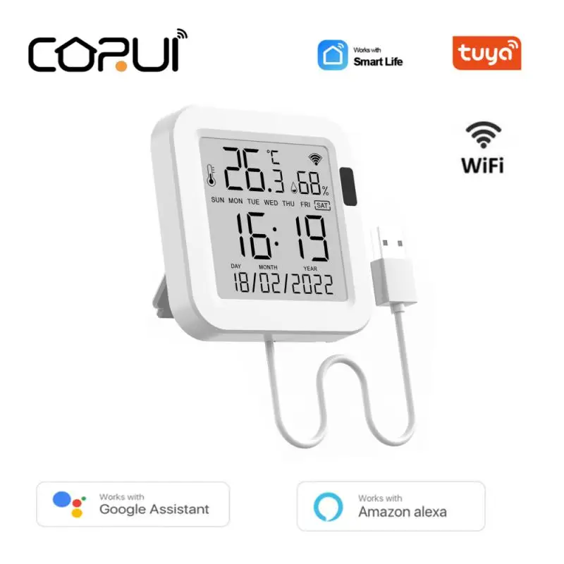 CORUI Tuya Smart WiFi Temperature in Vlažnosti Tipalo Z LCD Zaslona Združljiva S Pametnimi Življenje Alex googlova Domača stran