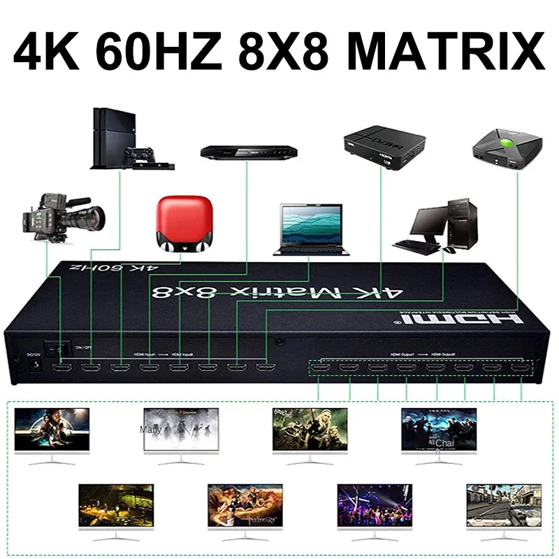 Ultra HD 4k 60Hz HDMI Matrix Stikalo šahovnica z 8 × 8 HDMI Matrix 8 V 8 Iz Splitter z EDID RS232 Preklopnik Adapter PC Gostitelj TV / Monitor