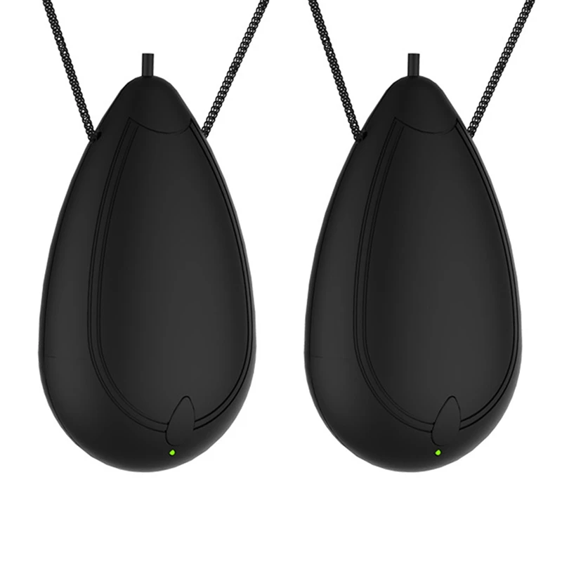 2X Mini Modni Zraka Čistilec, Osebna Potovalna Velikost Zraka Čistilec, Ogrlica & Prenosni USB Polnjenje Dim Čistilec Črna
