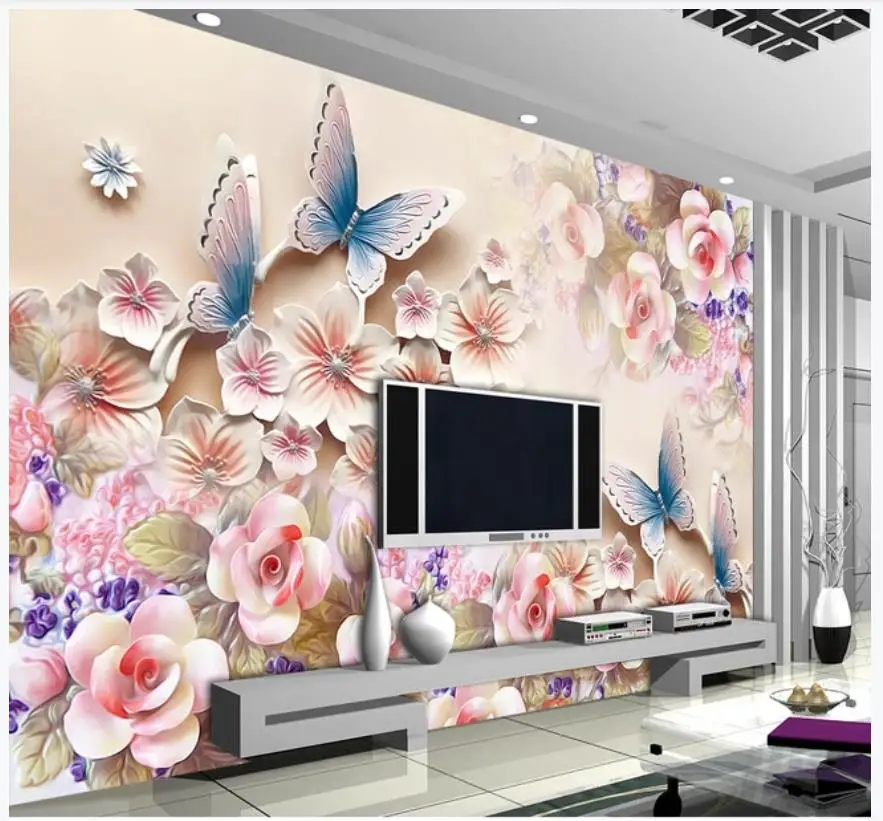 Po meri foto ozadje 3d zidana tapete za stene, 3 d Stereo olajšave romantično metulj cvet dnevno sobo TV ozadju stene