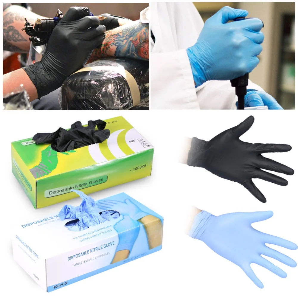 100 kozarcev Black Latex Tatoo rokavice Rokavice za Enkratno uporabo Nepremočljiva nestrupeno Tatoo Latex Rokavice Prst Zaščitnik Tatoo Pralni Material