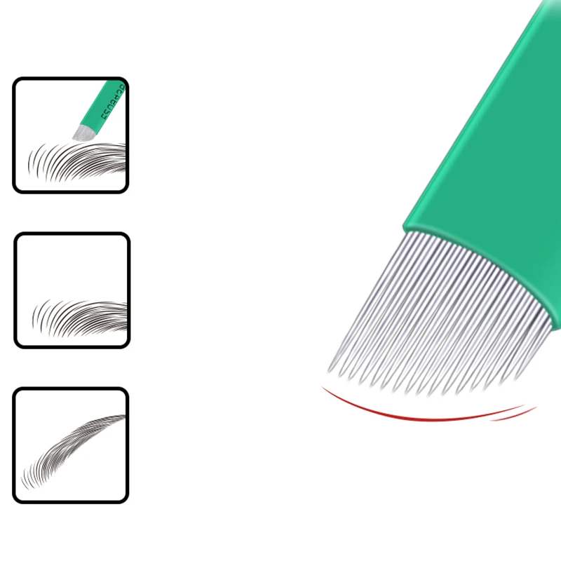 16Pin 0,2 mm Microblading Senčenje Rezilo Tatoo Igle za Delno Trajno Ličenje Obrvi Ustnice Pralni Zelene Barve