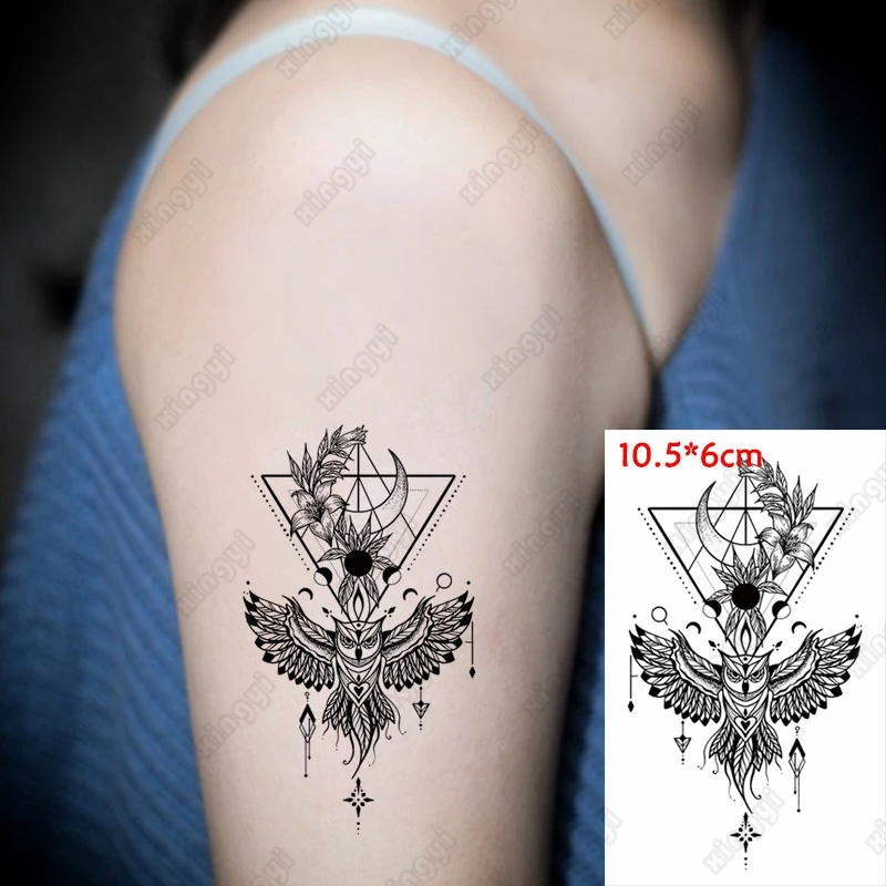 Nepremočljiva Začasni Tattoo Nalepke Sova Pero Luna Cvet Flash Tattoo Roko Zapestje Vodo Prenos Ponaredek Tatto Body Art Ženske Moški