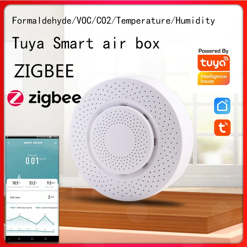 Zigbee Tuya Wifi CO2 Hcho VOC Detektor Formaldehida Ogljikovega Dioksida Senzor Zraka Monitor Avtomatizacijo Doma Opozorilo Alarm Detektor