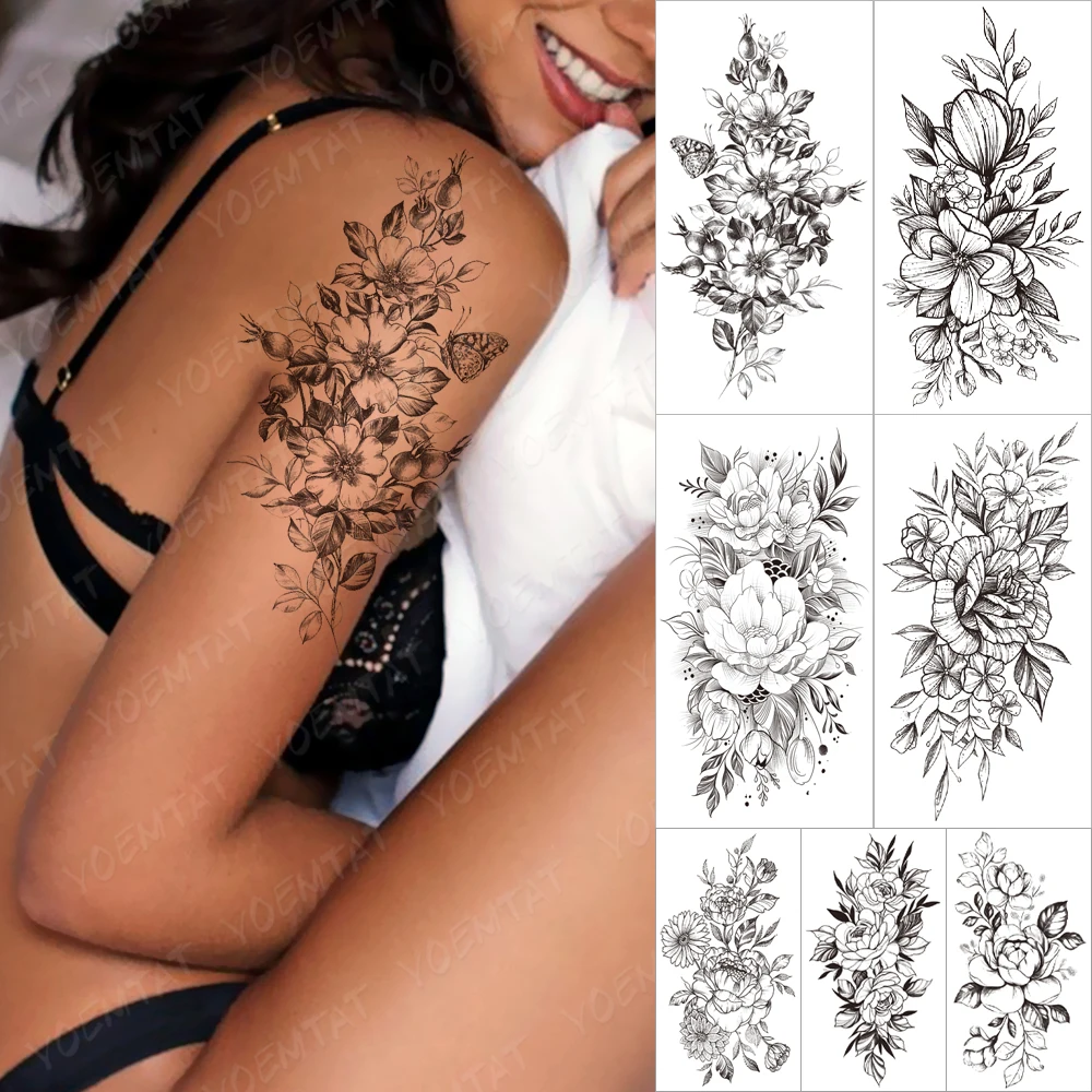 Nepremočljiva Začasno Rokav Tatooo Nalepke Preprostost Linije Rose Jasmina Lily Prenosljive Tetovaže Body Art Ponaredek Tattoo Ženske