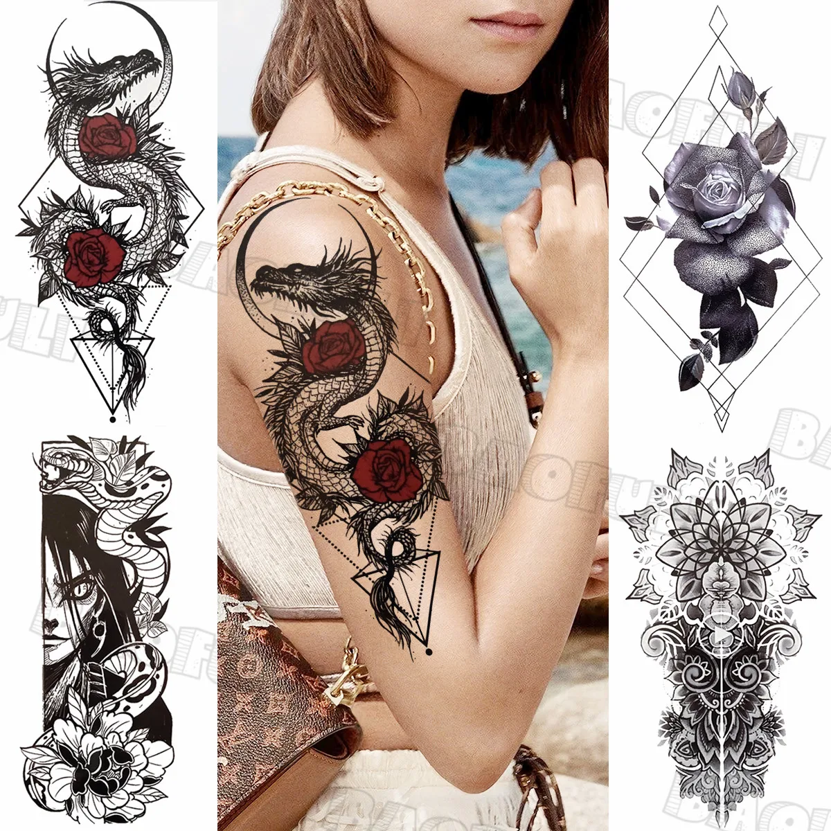 Realno Geometrijske Zmaj Rose Začasne Tetovaže Za Ženske Odraslih Ganesha Ženski Ponaredek Tattoo Po Meri Zapestnica Stroj Tattoo