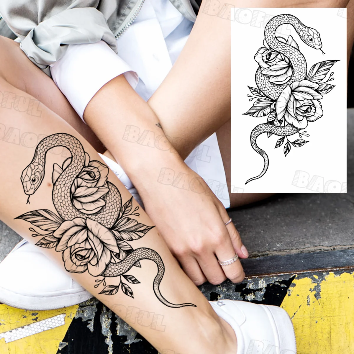 Realno Kača Rose Začasne Tetovaže Za Ženske Odraslih Moških Zmaj Brazgotina Klovn Ptica False Tatoo Body Art Okras Tatoos Papirja