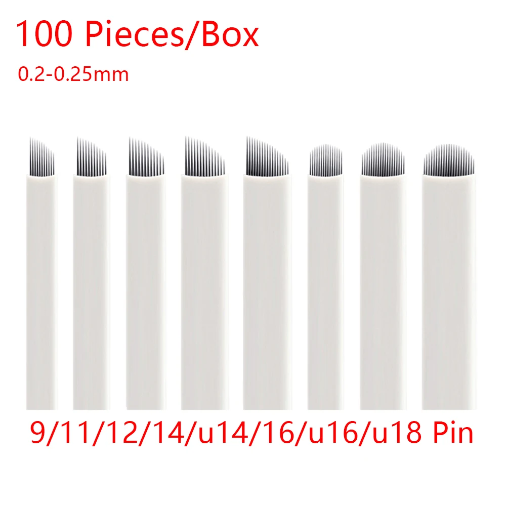100 kos 9/11/12/14/16/18 PIN U Oblike, Bele Microblading Igle Flex Tatoo Rezila Stalno Ličila Rezila 0,20 MM/0,25 mm