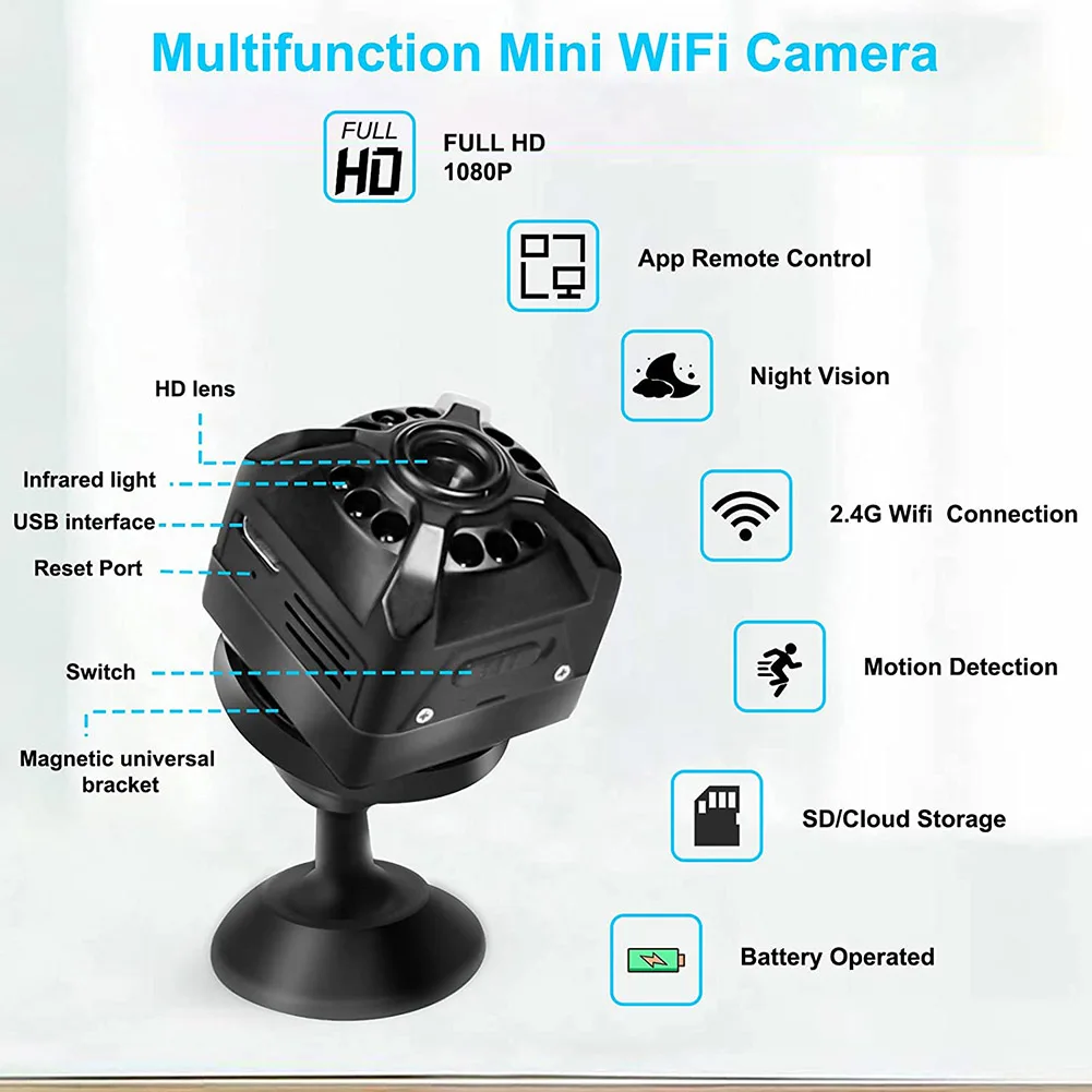 1080P HD Varnostne Kamere IR Nočno Vizijo WiFi Nadzor Varnostna Kamera Vgrajen Mikrofon Podpira TF Kartice Nadzor na Daljavo