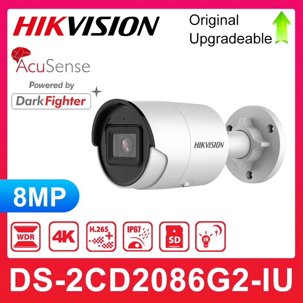 Prvotno Mednarodni Hikvision AcuSense DS-2CD2086G2-IE 4K POE 8MP Omejeno Mini Bullet Omrežna Kamera IP67 prostem na zalogi