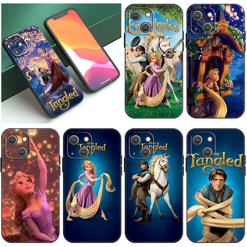 Disney Rapunzel Zapleten Črn Telefon Primeru Za Apple iPhone 14 12 13 Mini 11 Pro XR X XS MAX 6S 7 8 Plus 5S SE 2020 2022 Pokrov