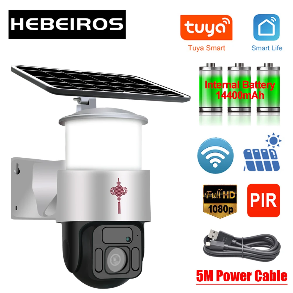 Hebeiros Tuya Sončne Baterije Brezžičnega PTZ Kamere na Prostem Nepremočljiva 1080P CCTV Nadzor Wifi IP Kamera Žaromet Barvno