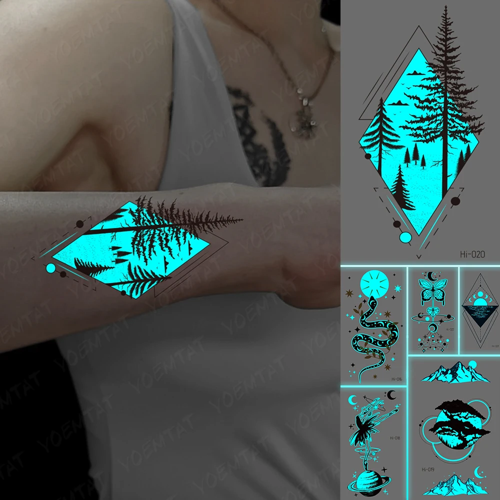 Sijaj Nepremočljiva Začasni Tattoo Nalepke Gorskih Rastlin Luna Kača Metulj Roko Roko Ponaredek Tattoo, Body Art Moški Ženske Tato