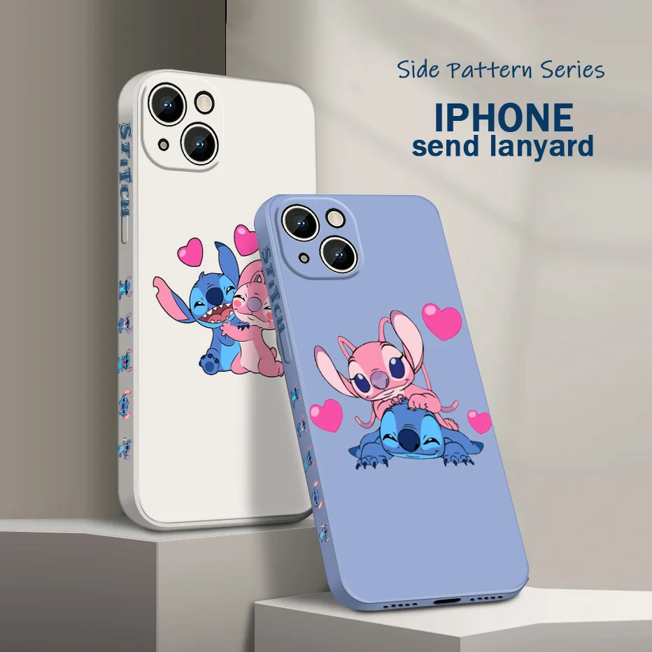 Stitch Srčkan Ljubezen Primeru Za iPhone 13 12 11 Pro Max mini XS XR X 8 7 6S 6 Plus Tekoče Levo Vrv Funda Telefon Kritje