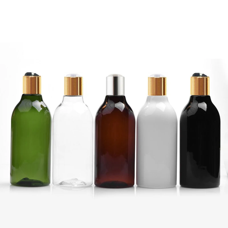 300 ml Črna/Rjava/Bela Prazno Plastično Steklenico Šampona Z Zlato/Srebro Disk Vrh Skp, 10 oz HIŠNE Eterično Olje, Steklenica