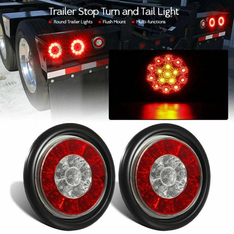 2X Krog 4 inch Rdeča/Rumena LED Tovornjak Priklopnika Rep Luči Zadaj Stop Zavoro Vključite Opozorilne Luči