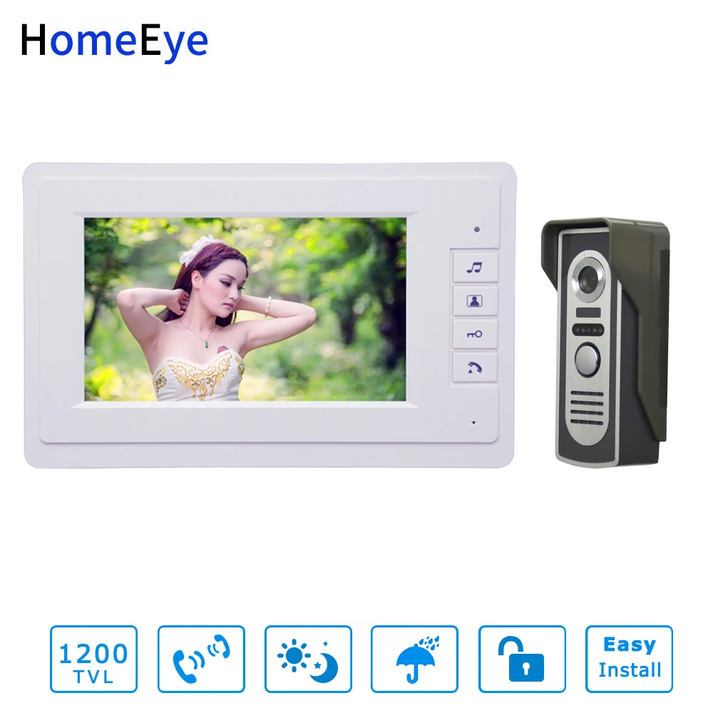HomeEye 7inch Video Vrata Telefon Video Interkom Beli Barvni Monitor + 1200TVL Nepremočljiva Zunanji Gumb za Klic Domov za Nadzor Dostopa