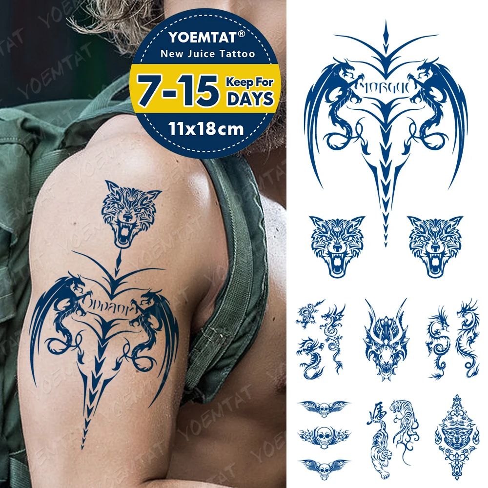 Sok Črnilo Tetovaže Body Art Trajne Nepremočljiva Začasni Tattoo Nalepke Zmaj Scorpion Totem Tattoo Volk Roko Ponaredek Tatto Ženske Moški