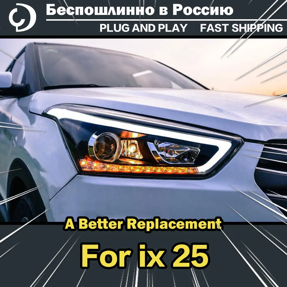 AKD Avto Styling Žarometi za Hyundai ix25 2014-2017 LED Smerniki DRL Teče Vključite Opozorilne Luči Led Projektor Auto Dodatki