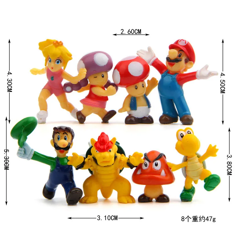 8PCS 3-5 cm mini mario bros teče Luigi yoshi Bowser krastača slika dejanje igrača PVC Super mario Gashapon model otroci zbirka