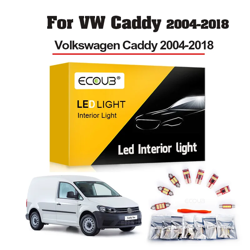 9PCS LED Notranje Luči Komplet za Volkswagen VW Caddy 2004 2005-2013 2014 2015 2016 2017 2018 Zemljevid Dome Trunk Škatle za Rokavice LED Žarnice