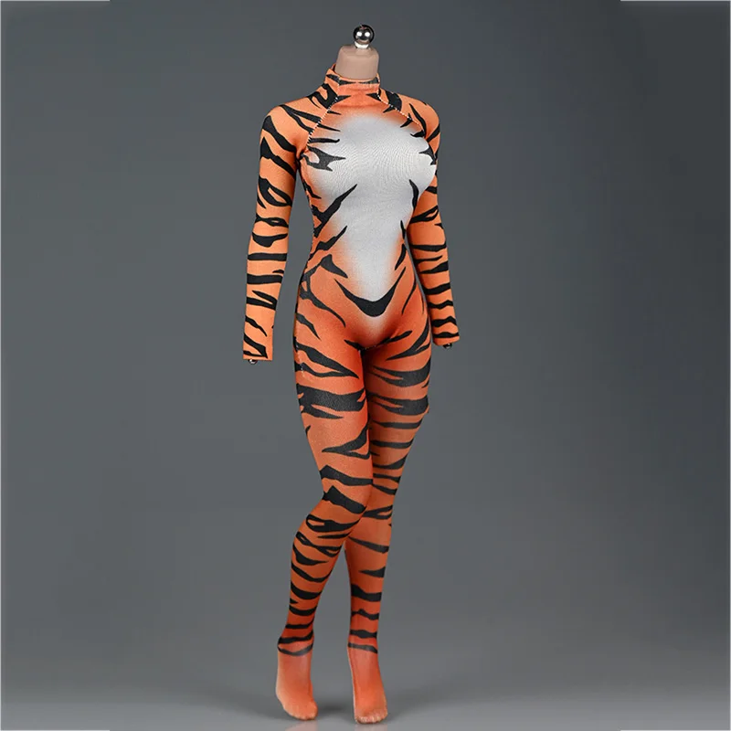 1/6 Obseg Ženski Vojak Visoko Stretch/Občutljivo Tiger Proge Pletene Tkanine iz Enega Kosa Nogavice Stretch 3D Tiskanje Bodysuit