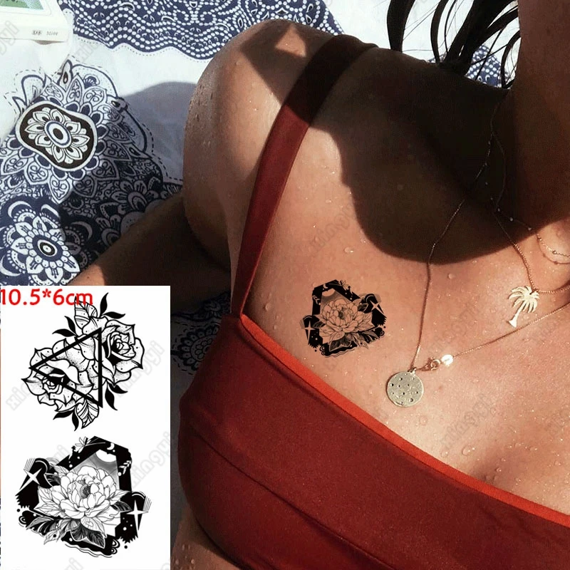 Nepremočljiva Začasni Tattoo Nalepke Geometrijo Rose Cvet Listov Flash Tattoo Roko Zapestje WaterTransfer Ponaredek Tatto Body Art Ženske Moški