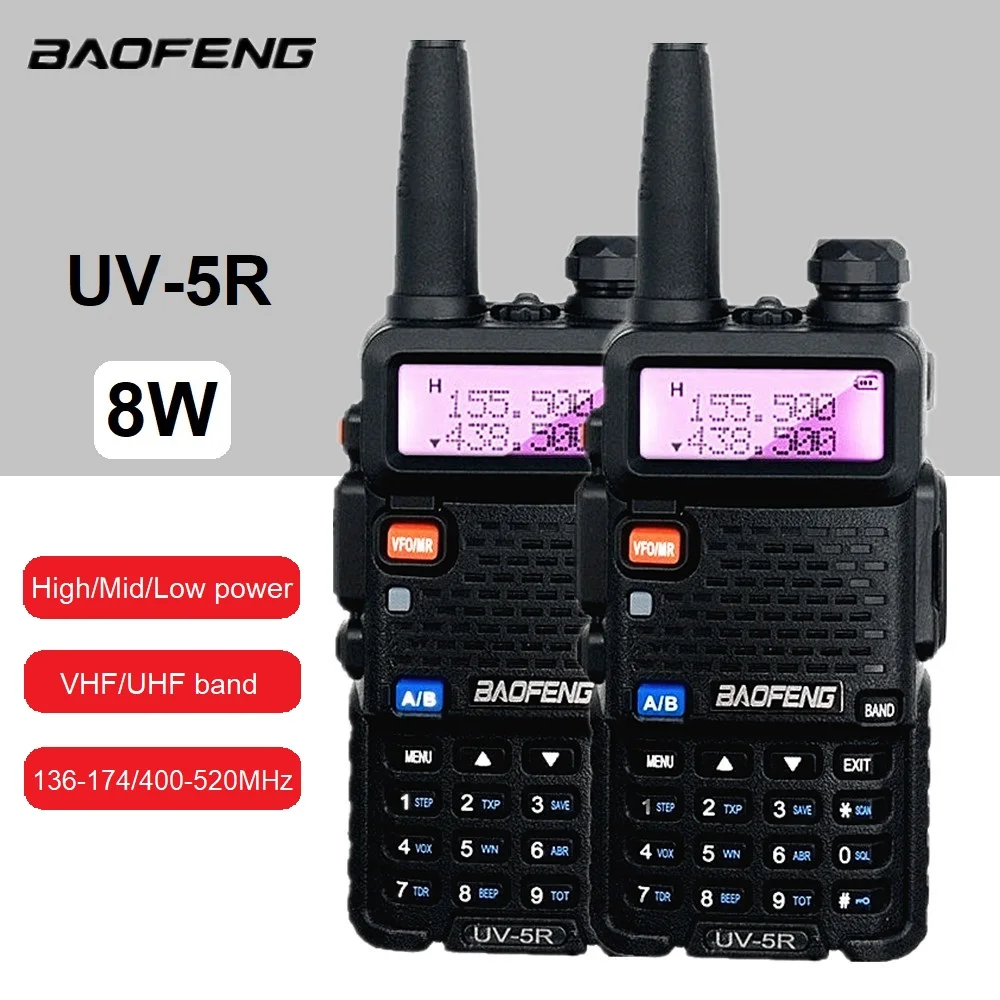 2pcs Baofeng UV-5R 8W Amaterski Walkie Talkie Dolgo Vrsto Dual Band VHF, UHF Ham Radio hf Sprejemnik, Skener Radijske Postaje UV5R