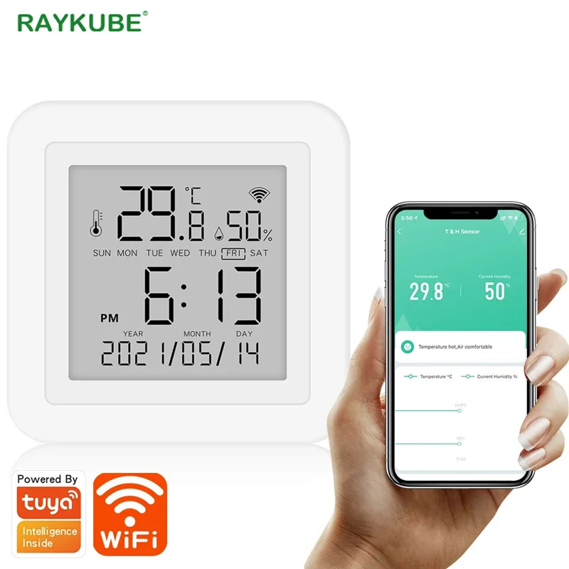 RAYKUBE Tuya Pametnega doma WiFi Temperatura Vlažnost Senzor Natančnost T&H Senzor z zaslon