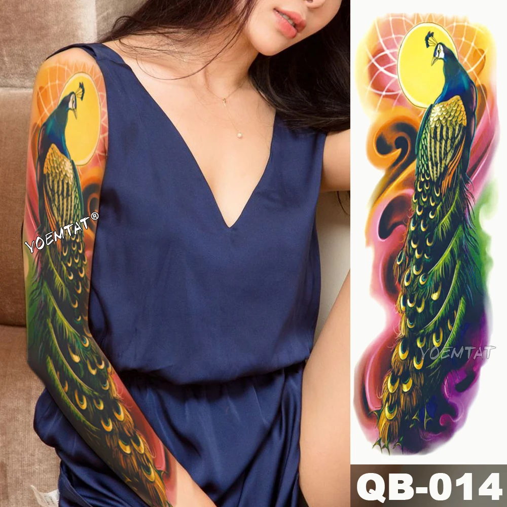 Novo 1 Kos Začasni Tattoo Nalepke Pisane Pav Sunrise Tatoo Z Roko Body Art Veliki Rokav Veliko Lažnih Tattoo Nalepka