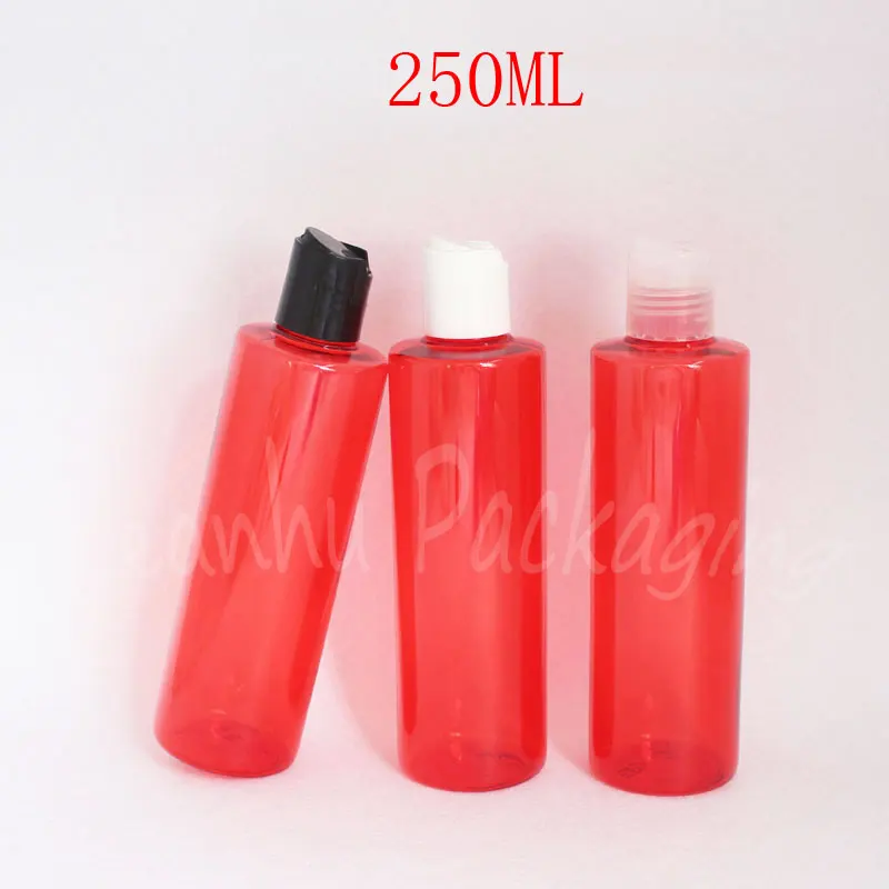 250 ML Rdeče Plastično Steklenico, Disk Vrh Skp , 250CC Šampon / Losjon Embalaža za Steklenice , Prazne Kozmetični Posode ( 25 PC/Veliko )