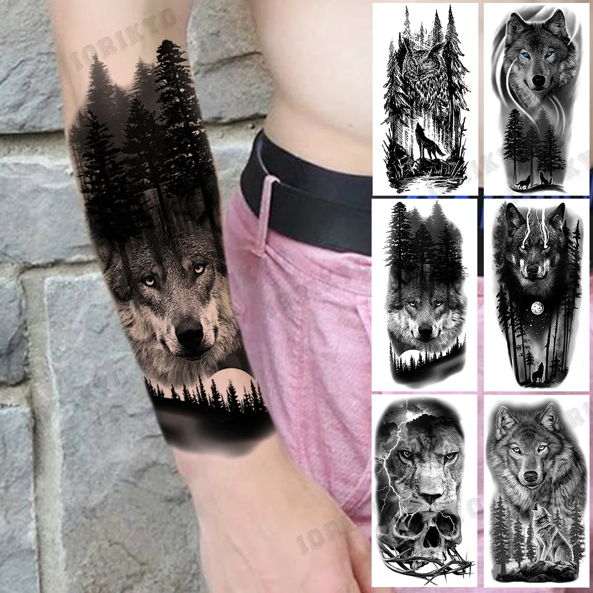 Realno Gozdni Volk Podlakti Začasne Tetovaže Za Moške Odrasle Lev Lobanje Trnje Sova Ponaredek Tatoo Body Art Slikarstvo Tatoos Nalepka