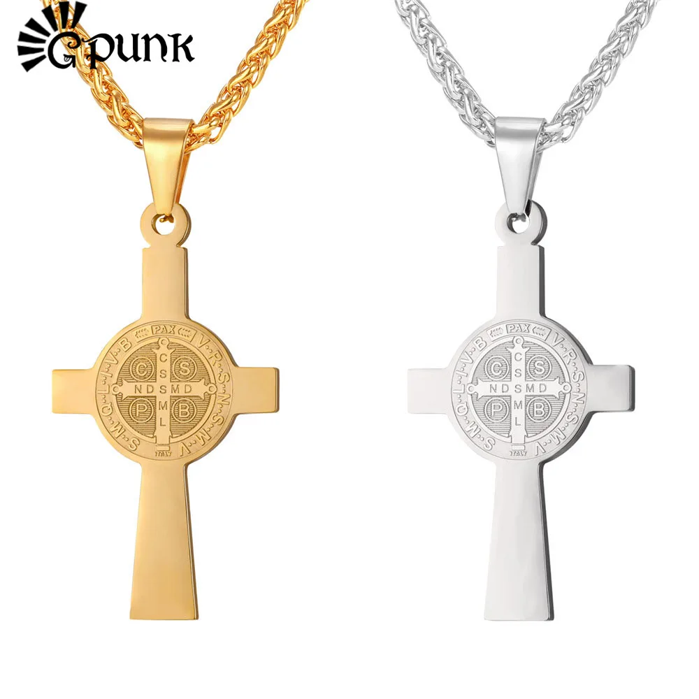 U7 mens sveti benedikt križ ogrlica iz nerjavečega jekla verige vere nakit P2517G